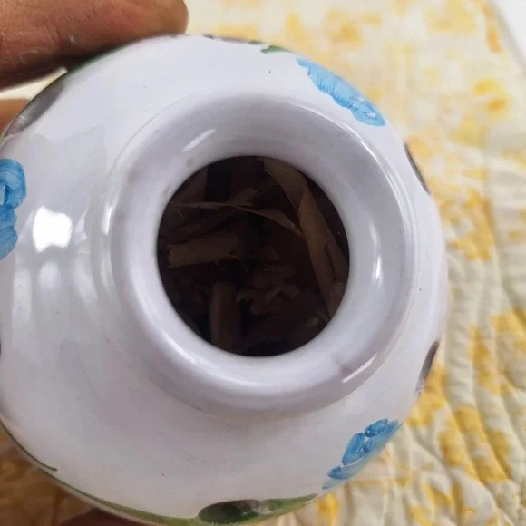 Pique-Fleurs Made In France Hand Painted Vase 6 Holes Blue Flower/Green Leaves - Picture 4 of 9